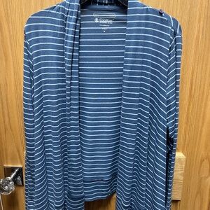 Coolibar Navy and Light Blue Striped Drape Cardigan UPF 50